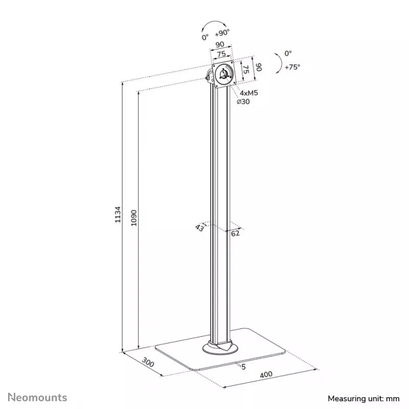 Neomounts FL15-627BL1 universalus stovas planšetei ant grindų, užrakinamas, max 3 kg, juodas