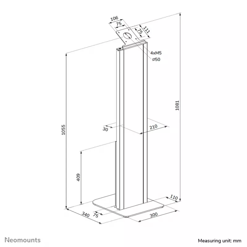 Neomounts FL15-628BL1 universalus stovas planšetei ant grindų, užrakinamas, max 3 kg, juodas
