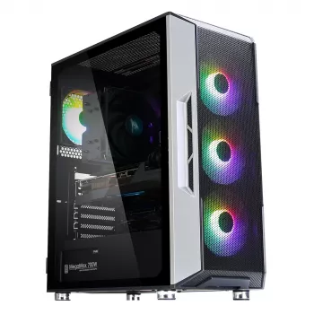 Zalman I3 Neo ATX vidurinis bokštas kompiuterio korpusas su tinkliniu priekiu ir 3 iš anksto sumontuotais ventiliatoriais, juodas