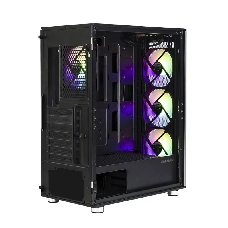 Zalman I3 Neo ATX vidurinis bokštas kompiuterio korpusas su tinkliniu priekiu ir 3 iš anksto sumontuotais ventiliatoriais, juodas
