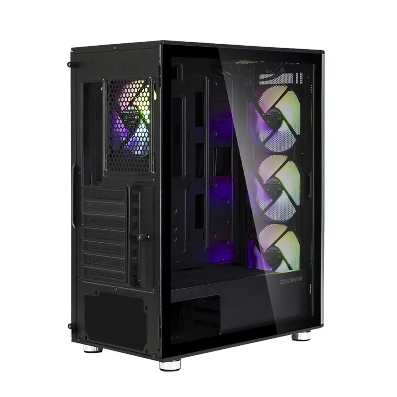 Zalman I3 Neo ATX vidurinis bokštas kompiuterio korpusas su tinkliniu priekiu ir 3 iš anksto sumontuotais ventiliatoriais, juodas