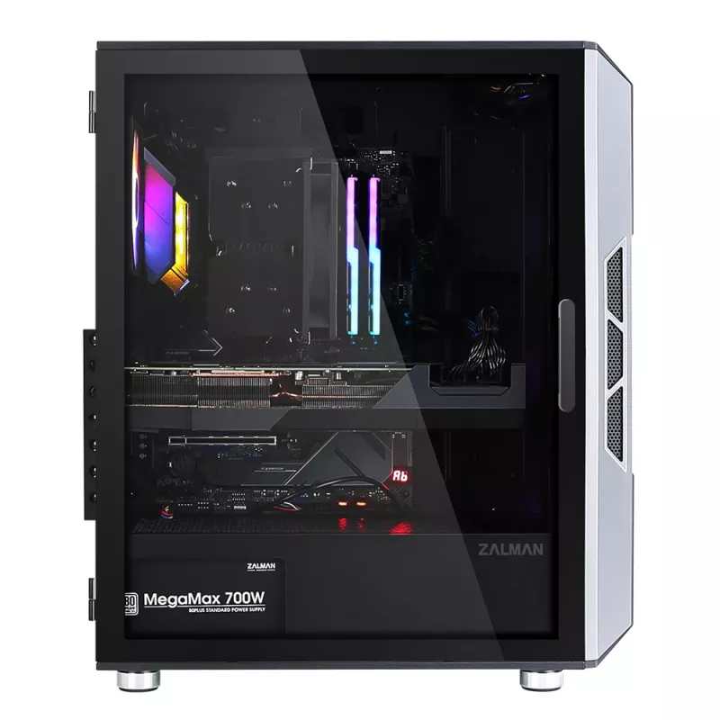 Zalman I3 Neo ATX vidurinis bokštas kompiuterio korpusas su tinkliniu priekiu ir 3 iš anksto sumontuotais ventiliatoriais, juodas