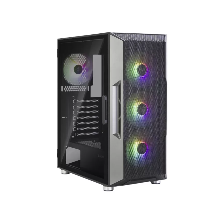 Zalman I3 Neo ATX vidurinis bokštas kompiuterio korpusas su tinkliniu priekiu ir 3 iš anksto sumontuotais ventiliatoriais, juodas