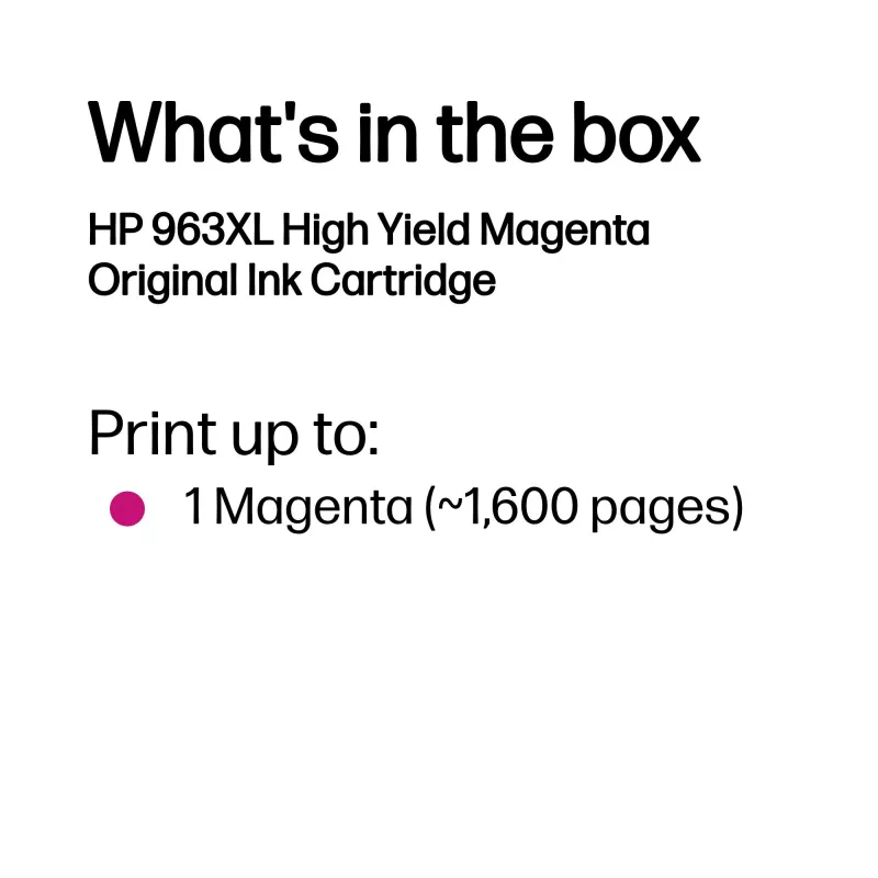 HP 963XL didelės talpos rausvi originalūs rašalo kasetė, rausva, 1 vnt., 1600 puslapių