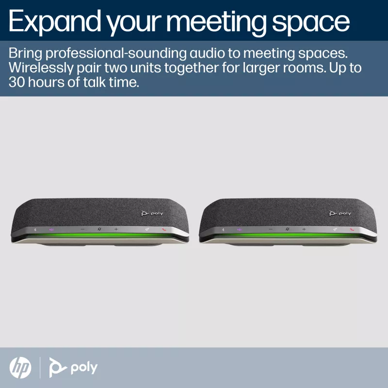 HP Poly Sync 40+ Microsoft Teams sertifikuotas garsiakalbis su USB-A, USB-C ir BT700 USB-A adapteriu