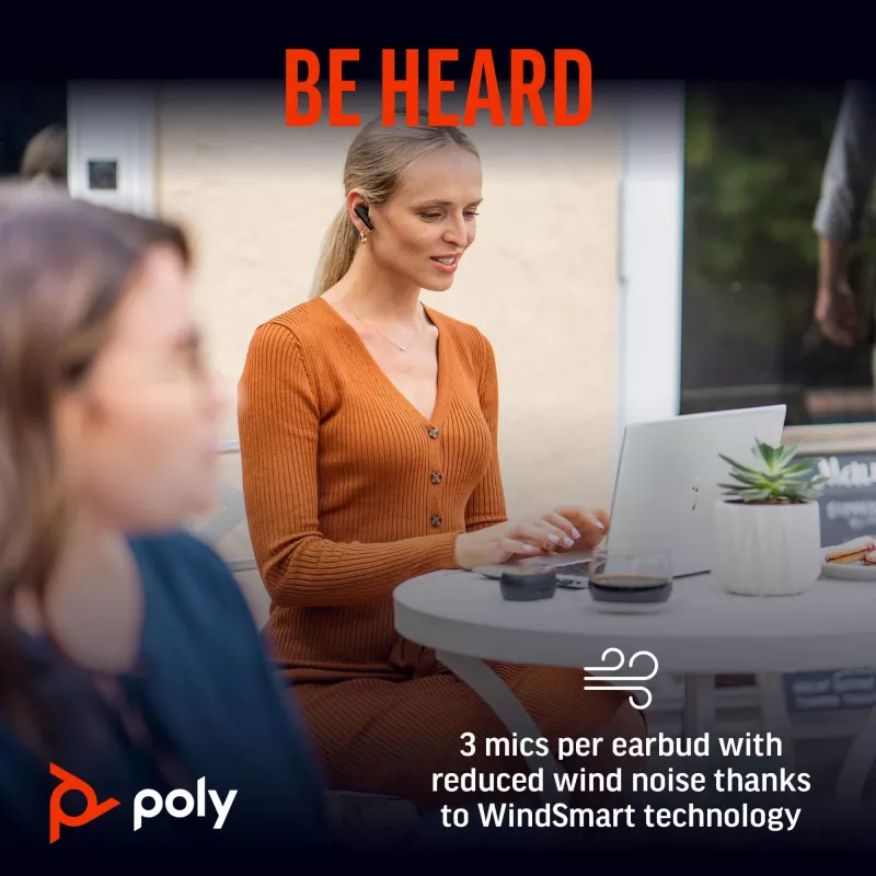 HP Poly Voyager Free 60+ UC anglies juodos spalvos belaidės ausinės + BT700 USB-C adapteris + lietimui jautrus įkrovimo dėklas