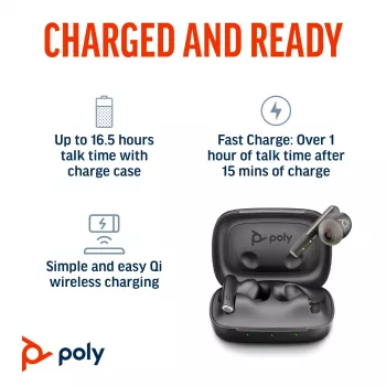 HP Poly Voyager Free 60+M UC anglies juodos spalvos belaidės ausinės + BT700 USB-C adapteris + liečiamas įkrovimo dėklas