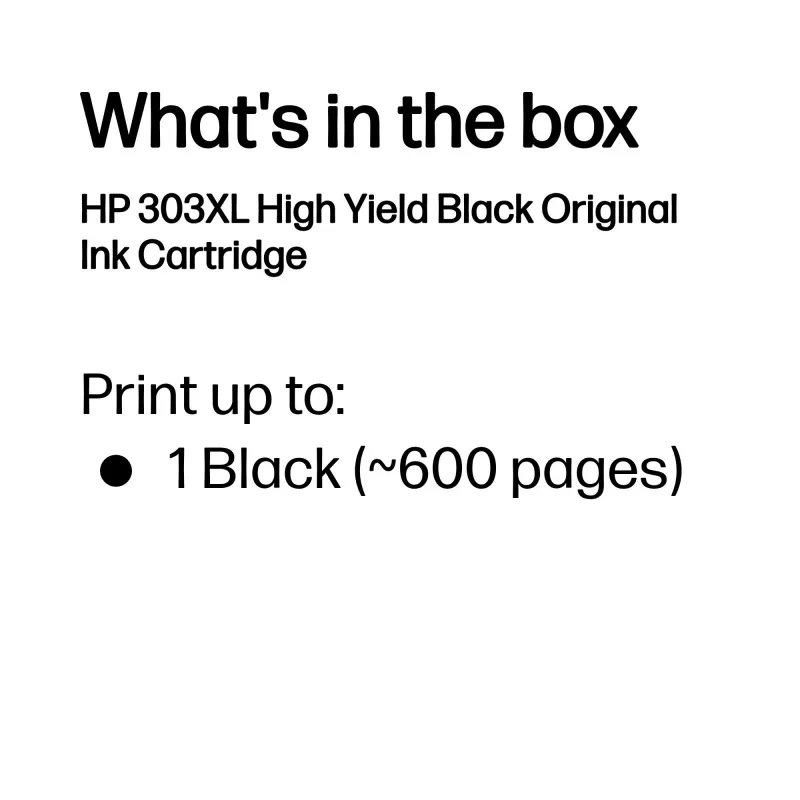 HP 303XL didelės talpos juoda originali rašalo kasetė, juoda, 1 vnt., 600 puslapių