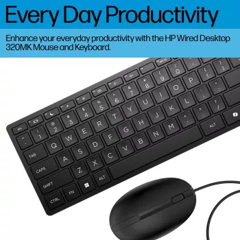 HP Wired Desktop 320MK klaviatūros ir pelės rinkinys, pilno dydžio USB, laidinis, juodas