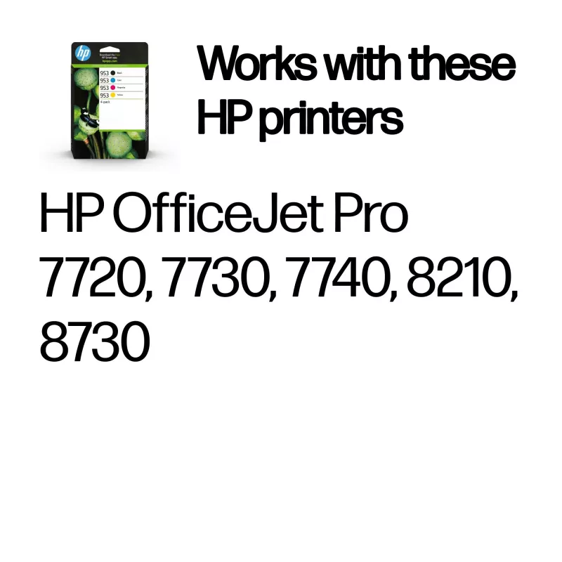 Originalios HP 953 kasetės, 4 spalvos (juoda, žalsvai mėlyna, rausvai violetinė, geltona)