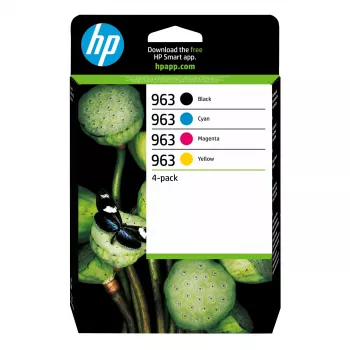 HP 963 4vnt juoda/žydra/rausvai geltona originalios kasetės