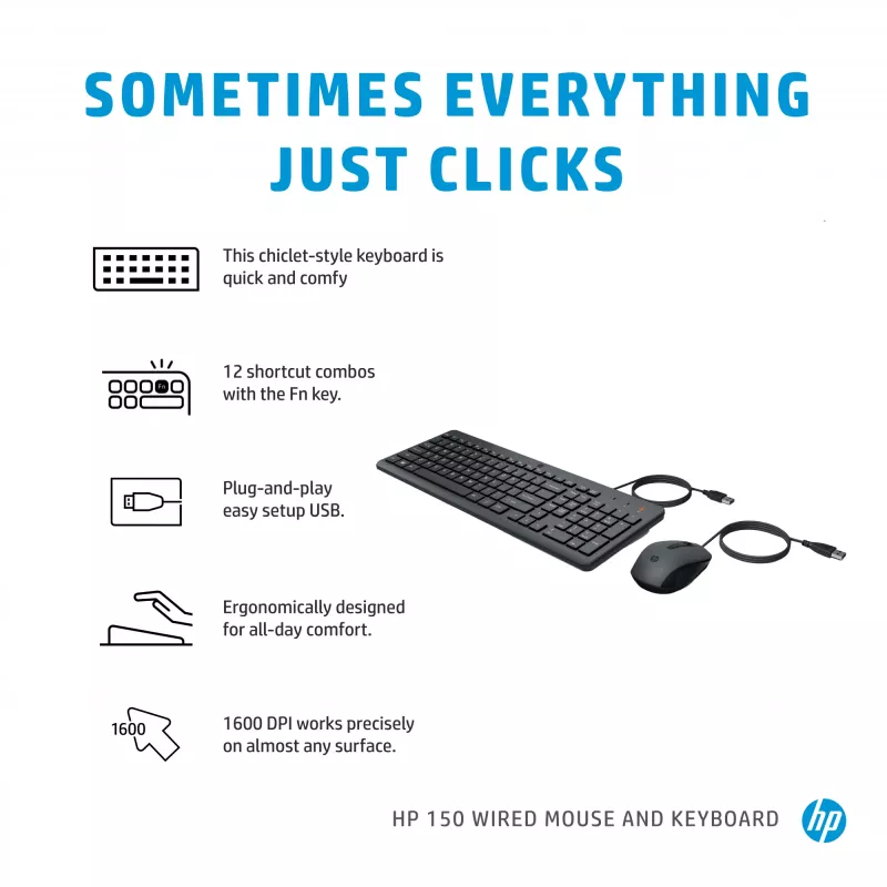 Pelė HP 150 laidinė ir klaviatūra USB