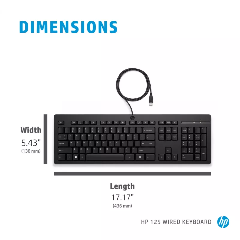 Laidinė klaviatūra HP 125 Full-size USB membrana juoda