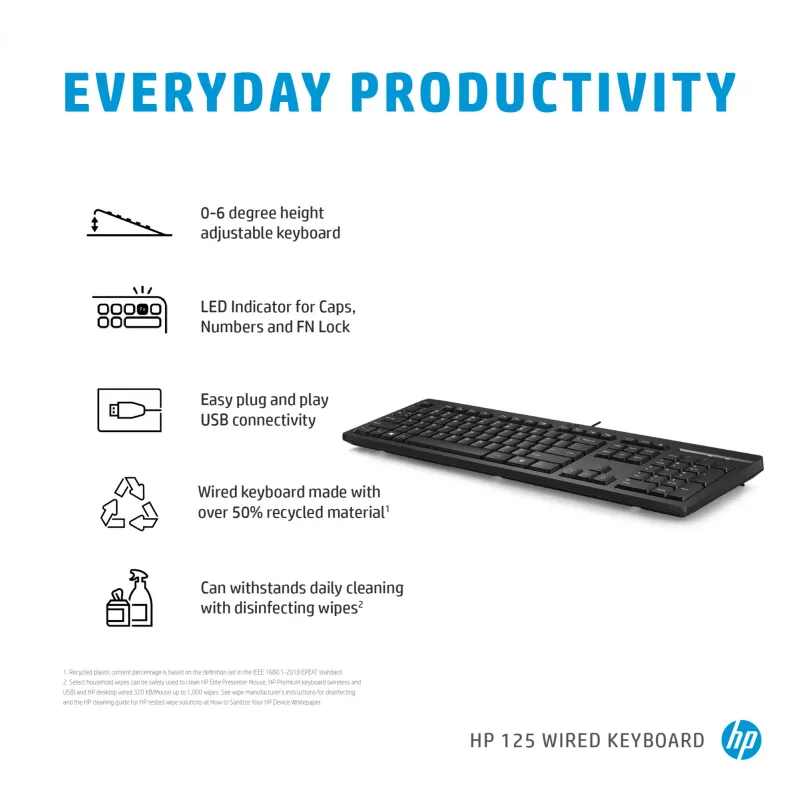 Laidinė klaviatūra HP 125 Full-size USB membrana juoda