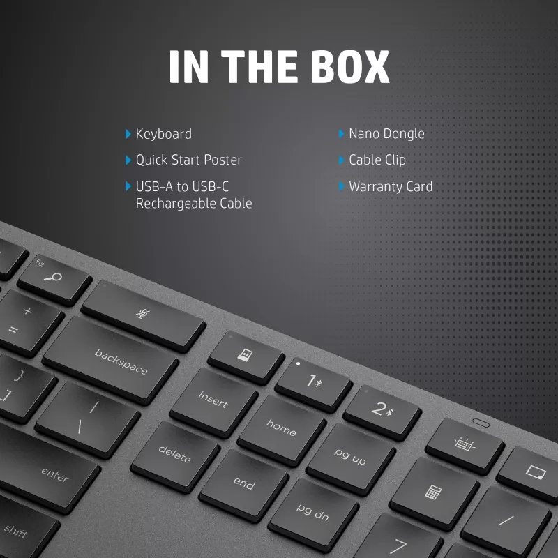 Belaidė pilno dydžio klaviatūra HP 975 – RF belaidis + Bluetooth, juoda, 100% išdėstymas