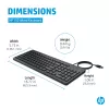 HP 150 laidinė klaviatūra, pilno dydžio, USB, juoda, 1 m laidas