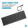 HP 150 laidinė klaviatūra, pilno dydžio, USB, juoda, 1 m laidas