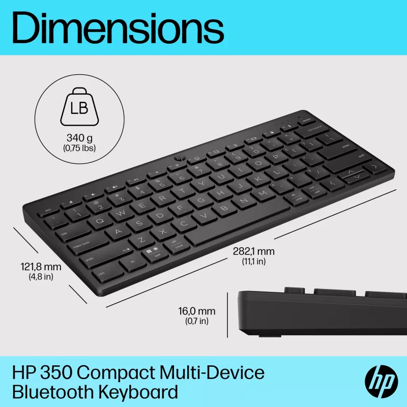 HP 350 kompaktiška belaidė daugelio įrenginių klaviatūra