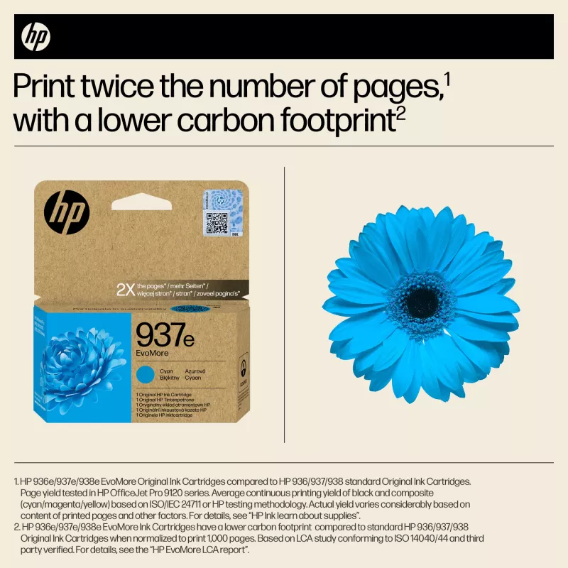 HP 937e EvoMore Original Cyan kasetė, mėlyna, 1 vnt., 1650 puslapių