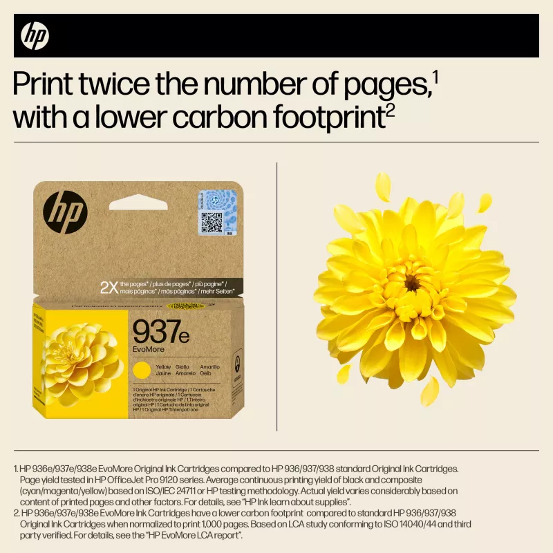 Originali HP 937e EvoMore geltona kasetė