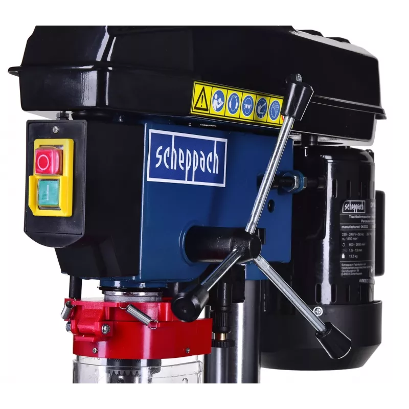 Stalinis gręžimo stovas Scheppach DP16VLS 500 W, plieninis korpusas, 230–240 V, 2500 aps./min., 13 mm griebtuvas, 600×220×435 mm