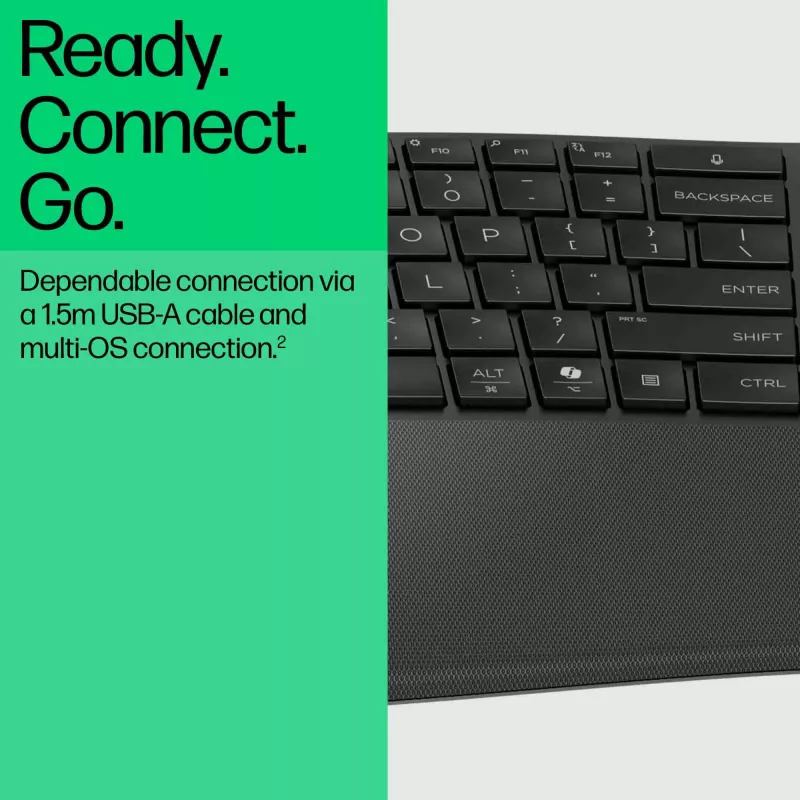 HP 480 Comfort Wired klaviatūra, pilno dydžio, USB, juoda, 1,5 m