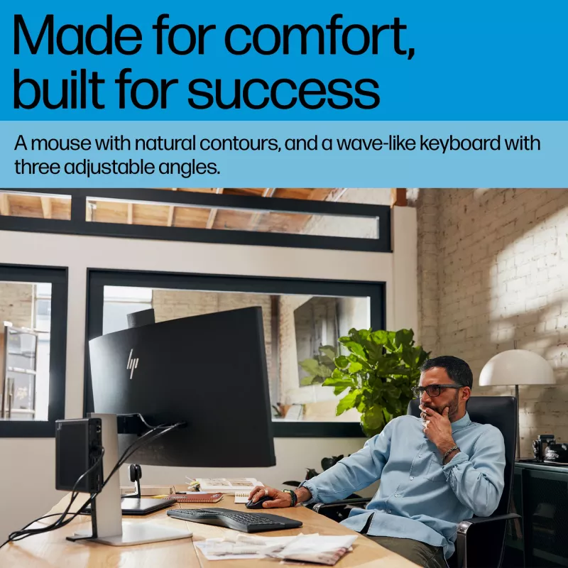 Belaidės klaviatūros ir pelės rinkinys HP 685 Comfort – pilno dydžio lenkta klaviatūra, RF Wireless + Bluetooth, juodas, su pele