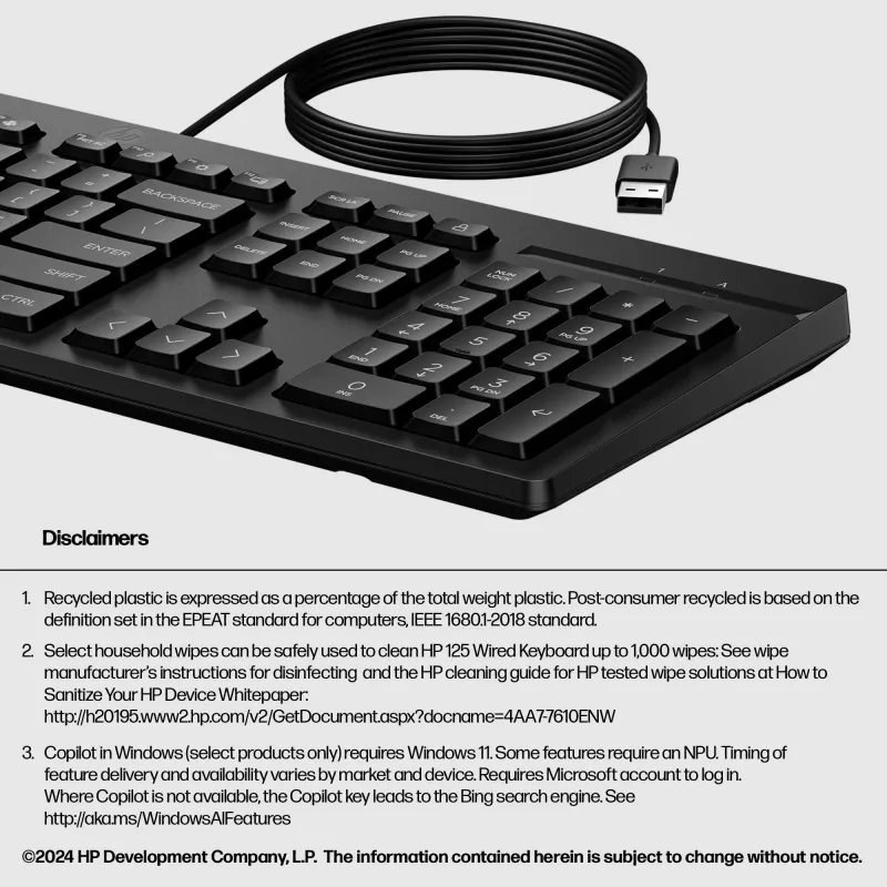 Laidinė USB klaviatūra HP 125 G2