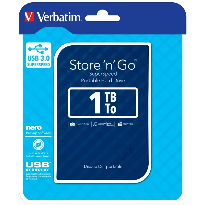 Verbatim Store 'n' Go USB 3.0 išorinis kietasis diskas 1TB mėlynas
