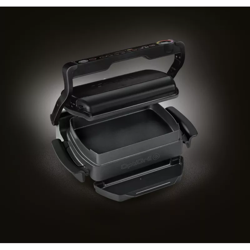 Kontaktinė grilio keptuvė Tefal GC7148 – 2000 W, nerūdijančio plieno korpusas, stačiakampė, reguliuojamas termostatas, grotelės viršuje, 365×365×175 mm