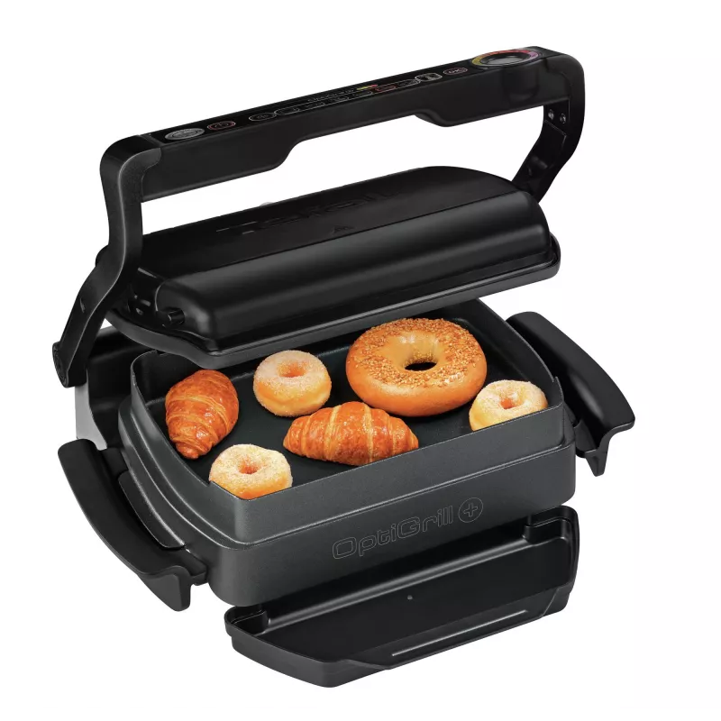 Kontaktinė grilio keptuvė Tefal GC7148 – 2000 W, nerūdijančio plieno korpusas, stačiakampė, reguliuojamas termostatas, grotelės viršuje, 365×365×175 mm
