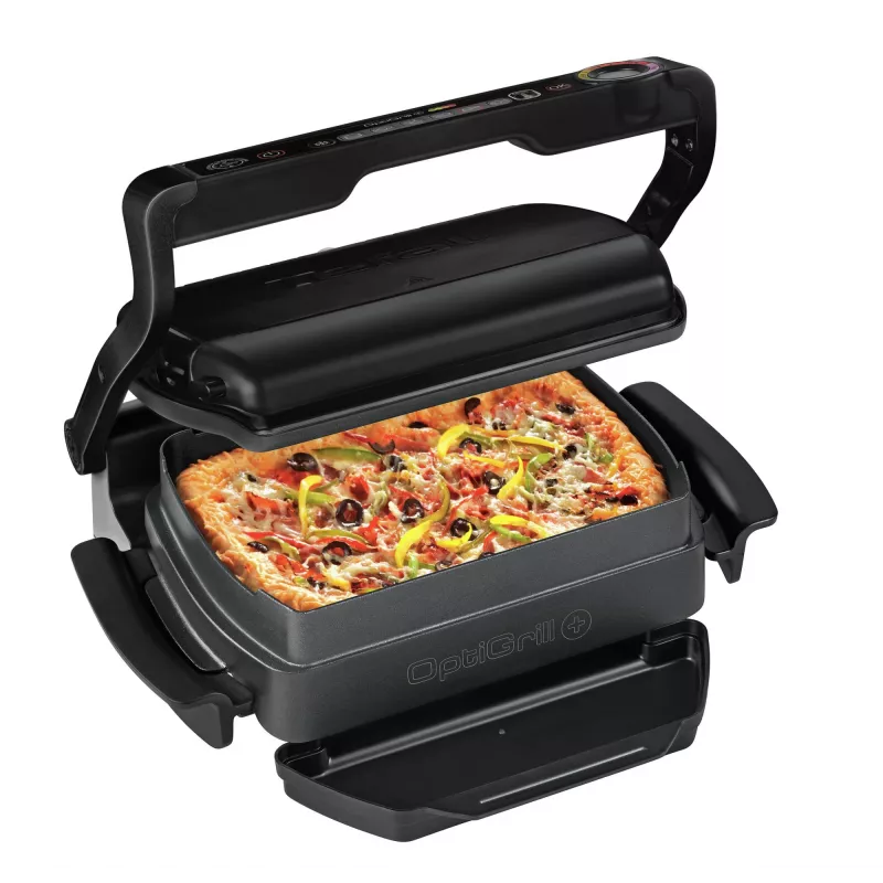 Kontaktinė grilio keptuvė Tefal GC7148 – 2000 W, nerūdijančio plieno korpusas, stačiakampė, reguliuojamas termostatas, grotelės viršuje, 365×365×175 mm