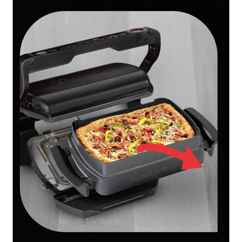 Kontaktinė grilio keptuvė Tefal GC7148 – 2000 W, nerūdijančio plieno korpusas, stačiakampė, reguliuojamas termostatas, grotelės viršuje, 365×365×175 mm