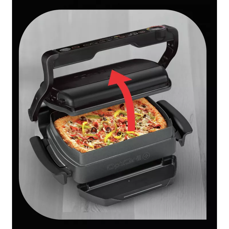Kontaktinė grilio keptuvė Tefal GC7148 – 2000 W, nerūdijančio plieno korpusas, stačiakampė, reguliuojamas termostatas, grotelės viršuje, 365×365×175 mm