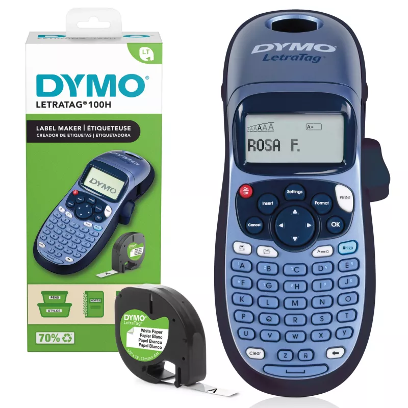 DYMO LetraTag LT-100H nešiojamas etikečių spausdintuvas | ABC klaviatūra, 13 simbolių LCD ekranas | namams ar biurui | mėlyna