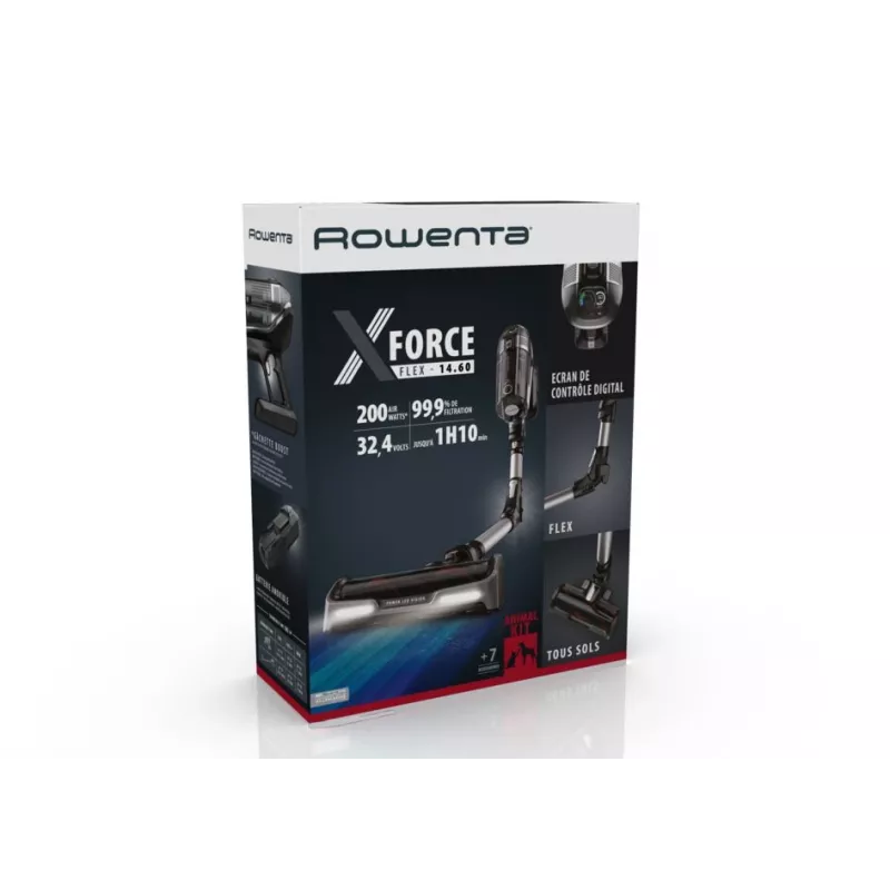 Rowenta X-Force RH9958 belaidis 2-in-1 šluotinis dulkių siurblys, HEPA filtras, 0,9 L, juodai pilkas