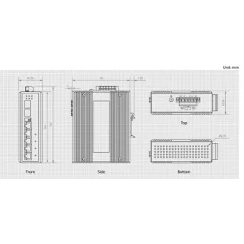LevelOne IES-0600 Pramoninis 6 prievadų Gigabit jungiklis su 1 x SFP ir 1 x SFP/RJ45 Combo, -40°C iki 75°C, DIN bėgelis