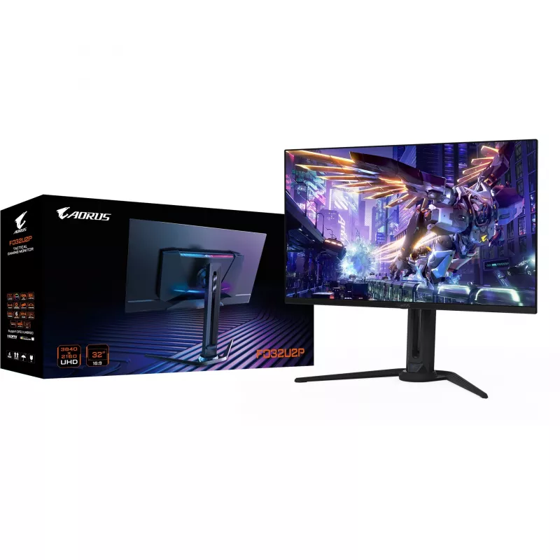 GIGABYTE AORUS FO32U2P 32 colių OLED žaidimų monitorius - 3840 x 2160 (UHD), 240 Hz, 0,03 ms, 250 cd/m², KVM, FreeSync Premium Pro, DisplayHDR True Black 400, DisplayPort 2.1