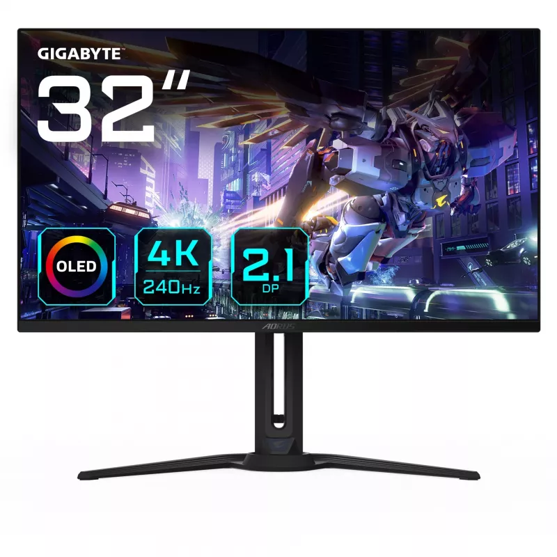 GIGABYTE AORUS FO32U2P 32 colių OLED žaidimų monitorius - 3840 x 2160 (UHD), 240 Hz, 0,03 ms, 250 cd/m², KVM, FreeSync Premium Pro, DisplayHDR True Black 400, DisplayPort 2.1