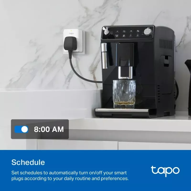 Išmanusis kištukas TP‑Link Tapo Mini P110M – Wi‑Fi/Bluetooth vidinis kištukas, 16 A, 100–240 V, 3680 W, baltas