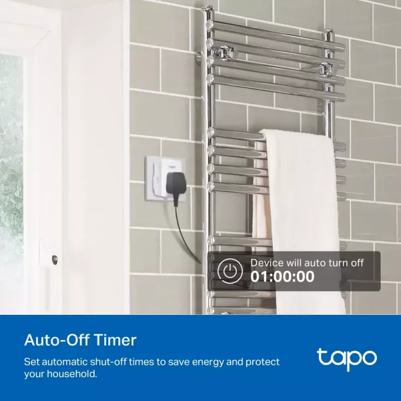 Išmanusis kištukas TP‑Link Tapo Mini P110M – Wi‑Fi/Bluetooth vidinis kištukas, 16 A, 100–240 V, 3680 W, baltas
