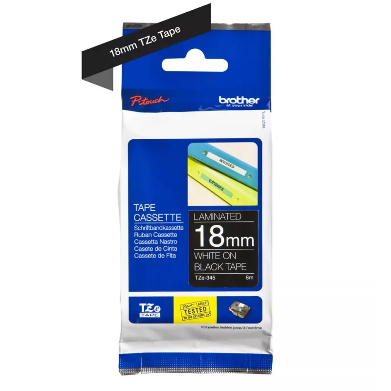 Laminuota juosta Brother TZe345 18 mm balta ant juodos