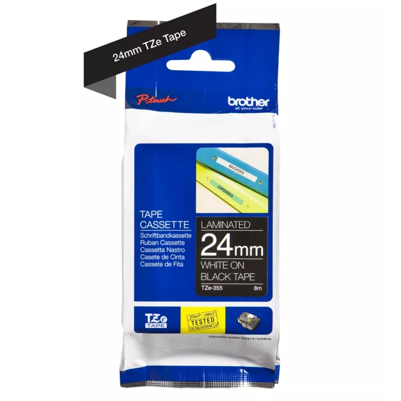Juosta etiketėms Brother TZe355 24mm balta ant juodo