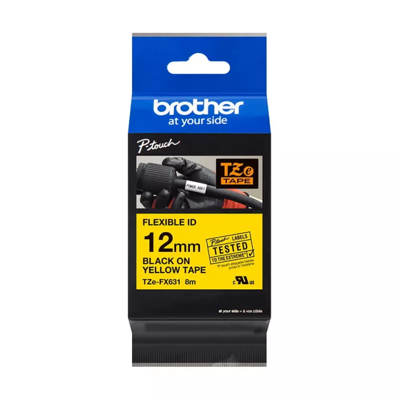 Juosta etikečių spausdinimui TZ Brother TZE-FX631, geltona, 1,2 cm x 8 m