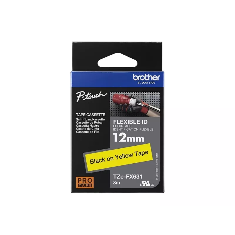 Juosta etikečių spausdinimui TZ Brother TZE-FX631, geltona, 1,2 cm x 8 m