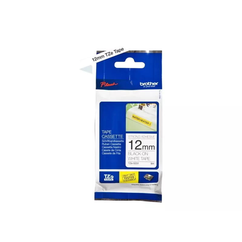 Lipni juosta Brother TZeS231 juoda ant baltos 1,2 cm 8 m