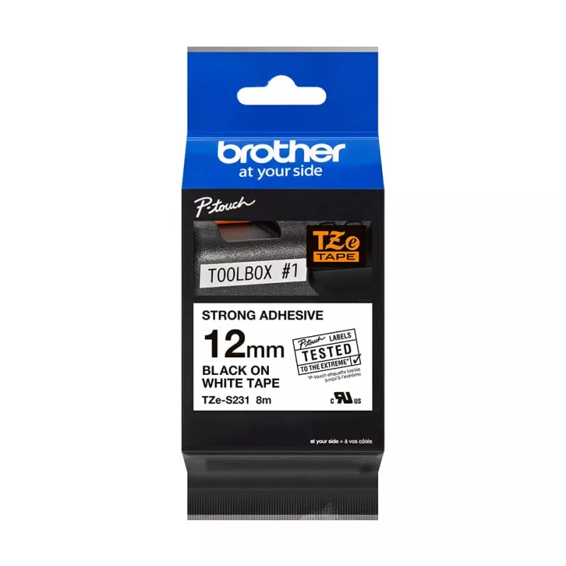 Lipni juosta Brother TZeS231 juoda ant baltos 1,2 cm 8 m