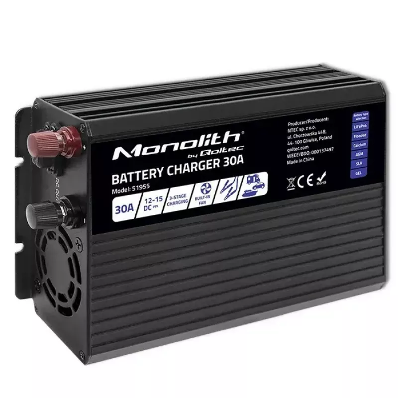 Baterijų įkroviklis QOLTEC 51955 — 30A 12V LiFePO4, AGM, GEL, SLA