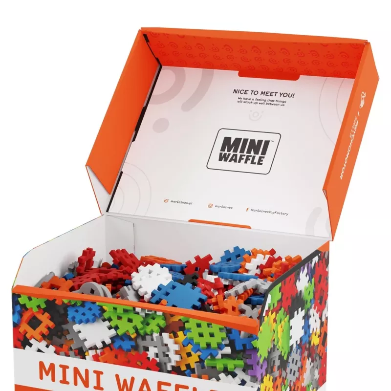 Marioinex Mini Waffle Konstruktor 500 – 500 vnt. statybinių blokelių, skalbiami mašinoje, įvairiaspalviai