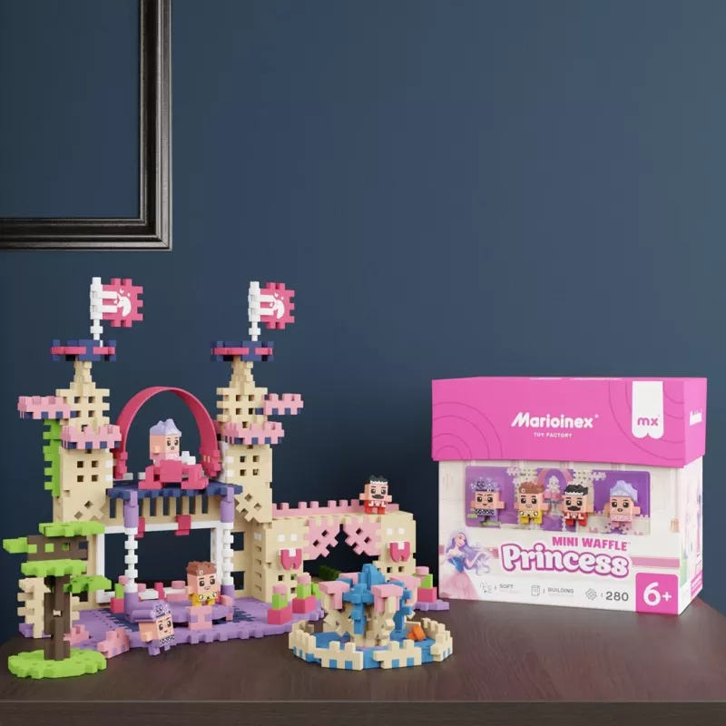 Konstrukcinis rinkinys Marioinex Waffle Mini Blocks Princess – 280 dalių, įvairiaspalvis, dėžutė, nuo 6 metų